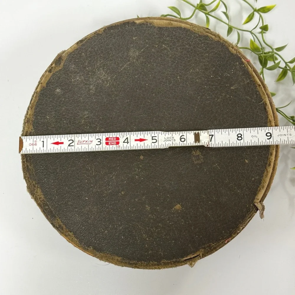 Vintage Round Cardboard Collar Hat Box faux leather Dk Brown Millinery Mold